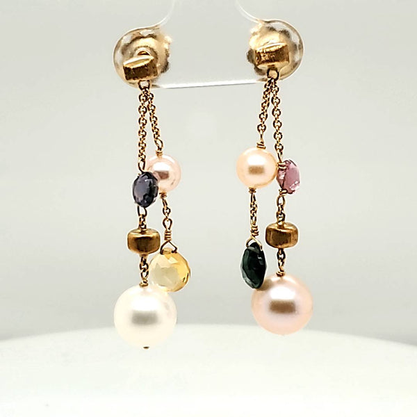 Marco Bicego 18Kt Yellow Gold Multi-Stone and Pearl Dangle Earrings