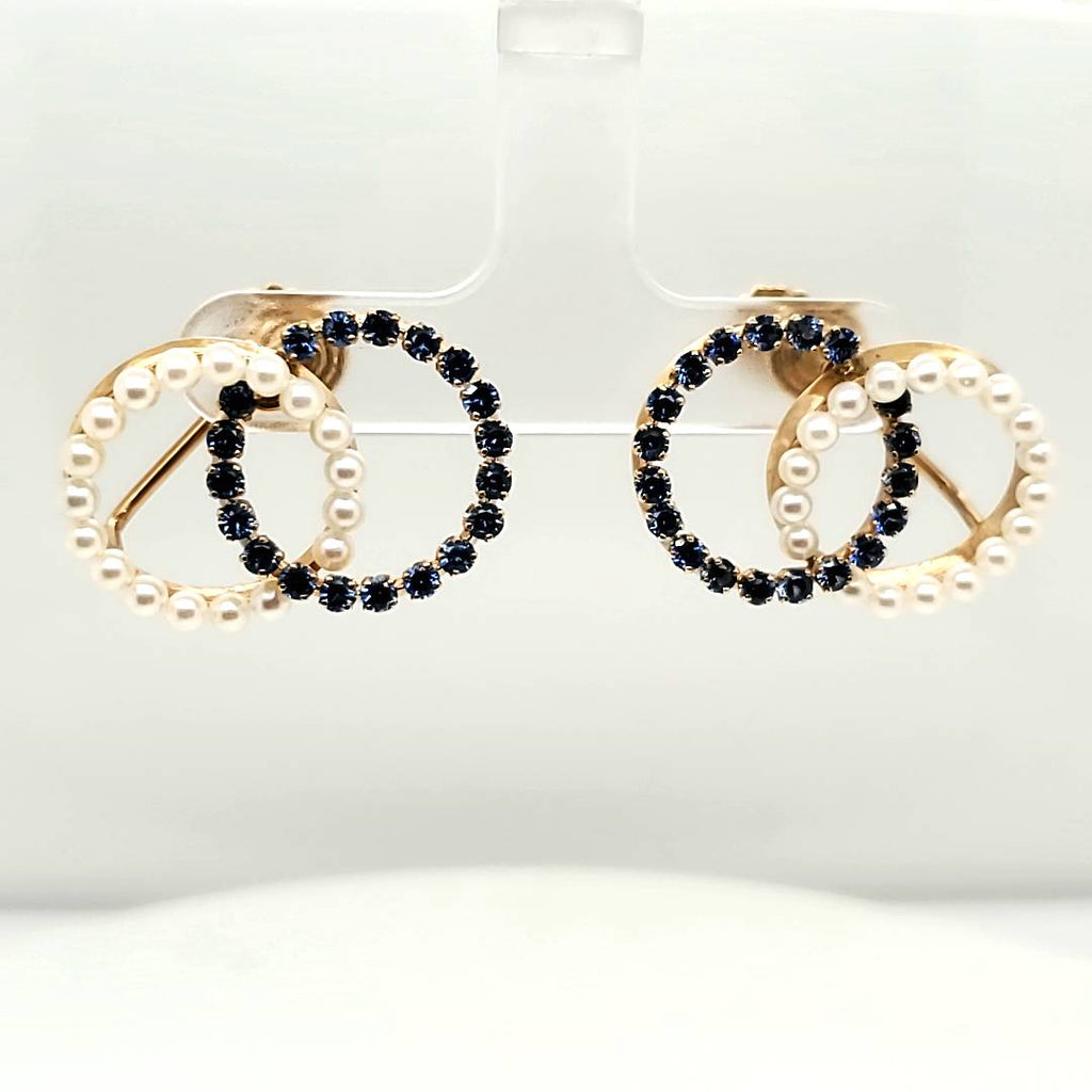Vintage 14kt Yellow Gold Pearl and Sapphire Earrings