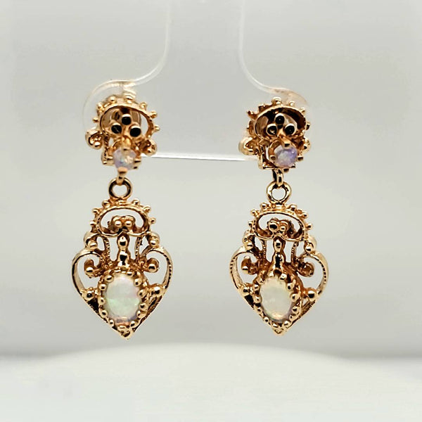 Vintage 14kt Yellow Gold Opal Dangle Earrings