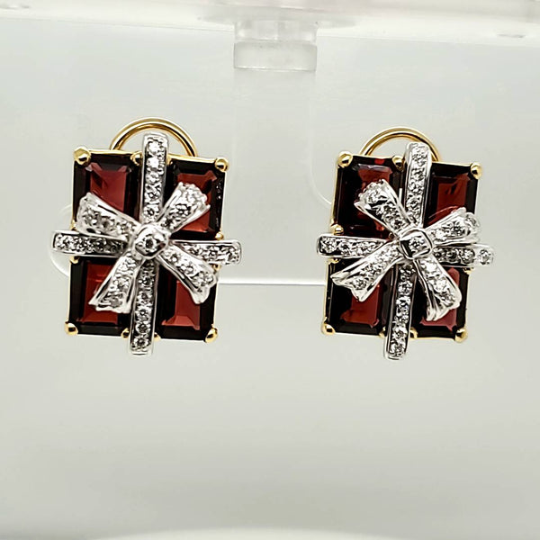 18kt Yellow Gold Garnet and Diamond Present Earrings