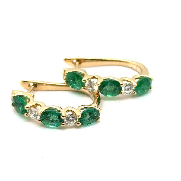 14kt Yellow Gold 2.32Ctw Emerald And Diamond Hoop Earrings