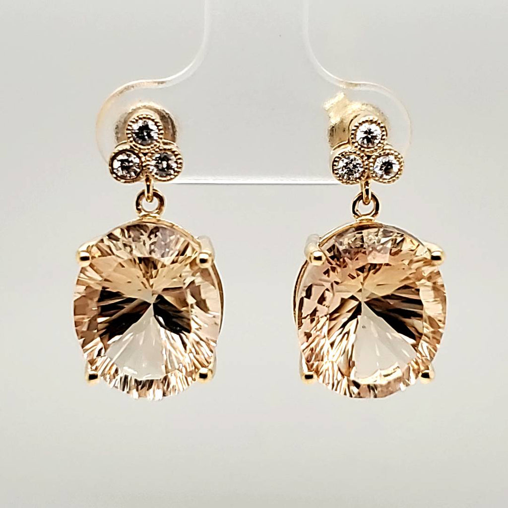 14kt Yellow Gold Champagne Quartz and Diamond Earrings
