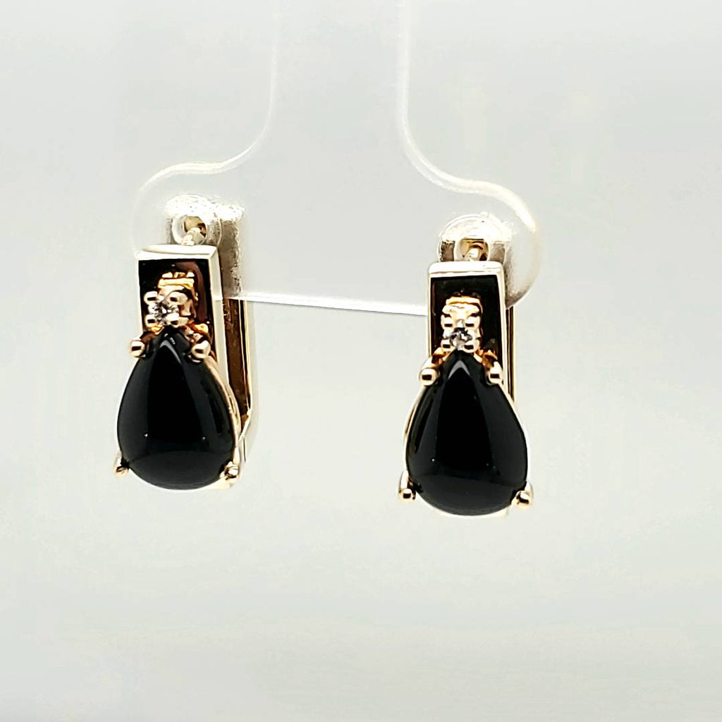 14kt Yellow Gold Onyx and Diamond Earrings