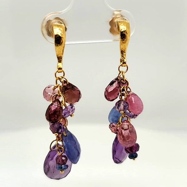 Designer 18Kt Yellow Gold Multi Colored Sapphire Earrings