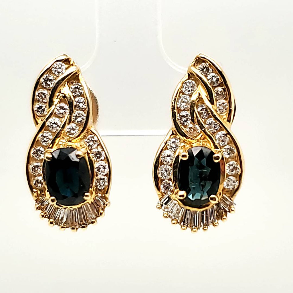 14kt Yellow Gold Sapphire and Diamond Earrings