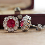 14kt White Gold 2.13Ctw Ruby And Diamond Stud Earrings