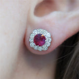 14kt White Gold 2.13Ctw Ruby And Diamond Stud Earrings