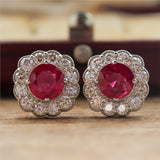 14kt White Gold 2.13Ctw Ruby And Diamond Stud Earrings