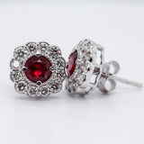 14kt White Gold 2.13Ctw Ruby And Diamond Stud Earrings