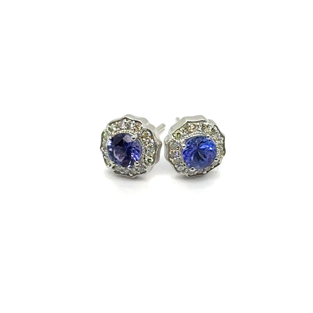 14kt White Gold Tanzanite And Diamond Stud Earrings