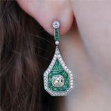 Platinum Diamond and Emerald Art Deco Style DangleEarrings