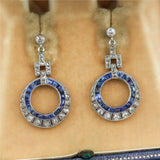 Art Deco Platinum on Yellow Gold Sapphire and Diamond Earrings