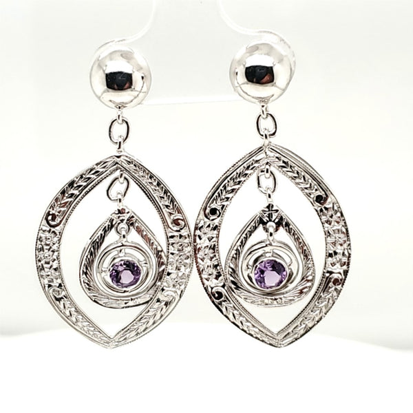 Art Deco 18kt White gold and Amethyst Dangle Earrings