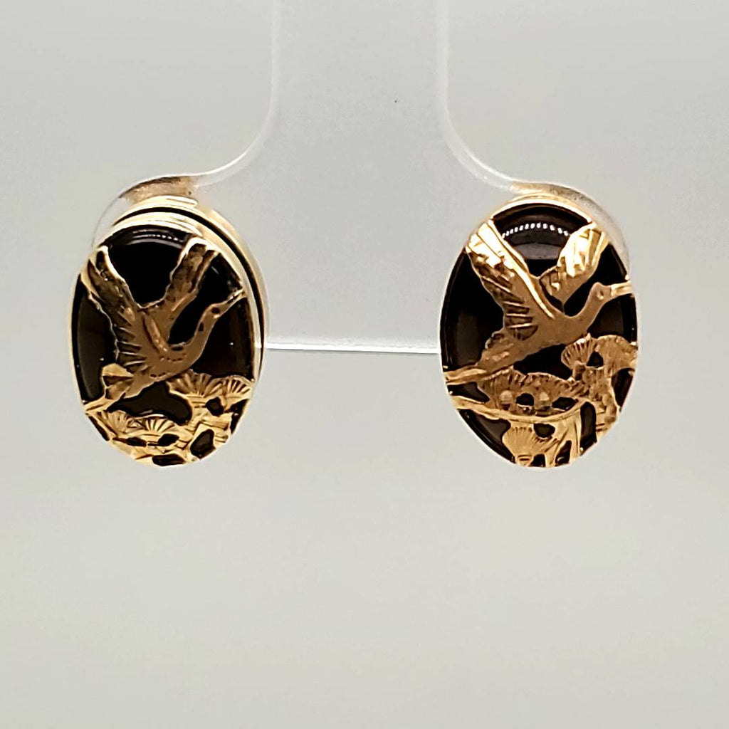 14kt Yellow Gold and Onyx Bird Stud Earrings