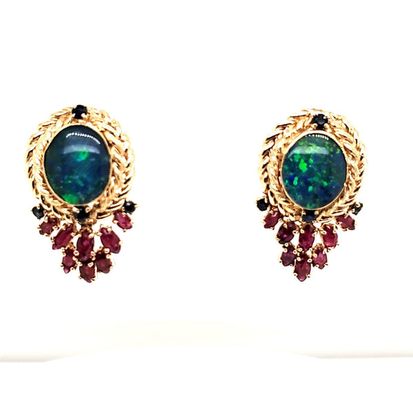 14kt Yellow Gold Opal Ruby and Sapphire Earrings