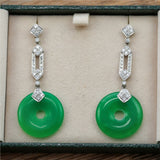 Art Deco Style 14kt White Gold Jade and Diamond Dangle Earrings