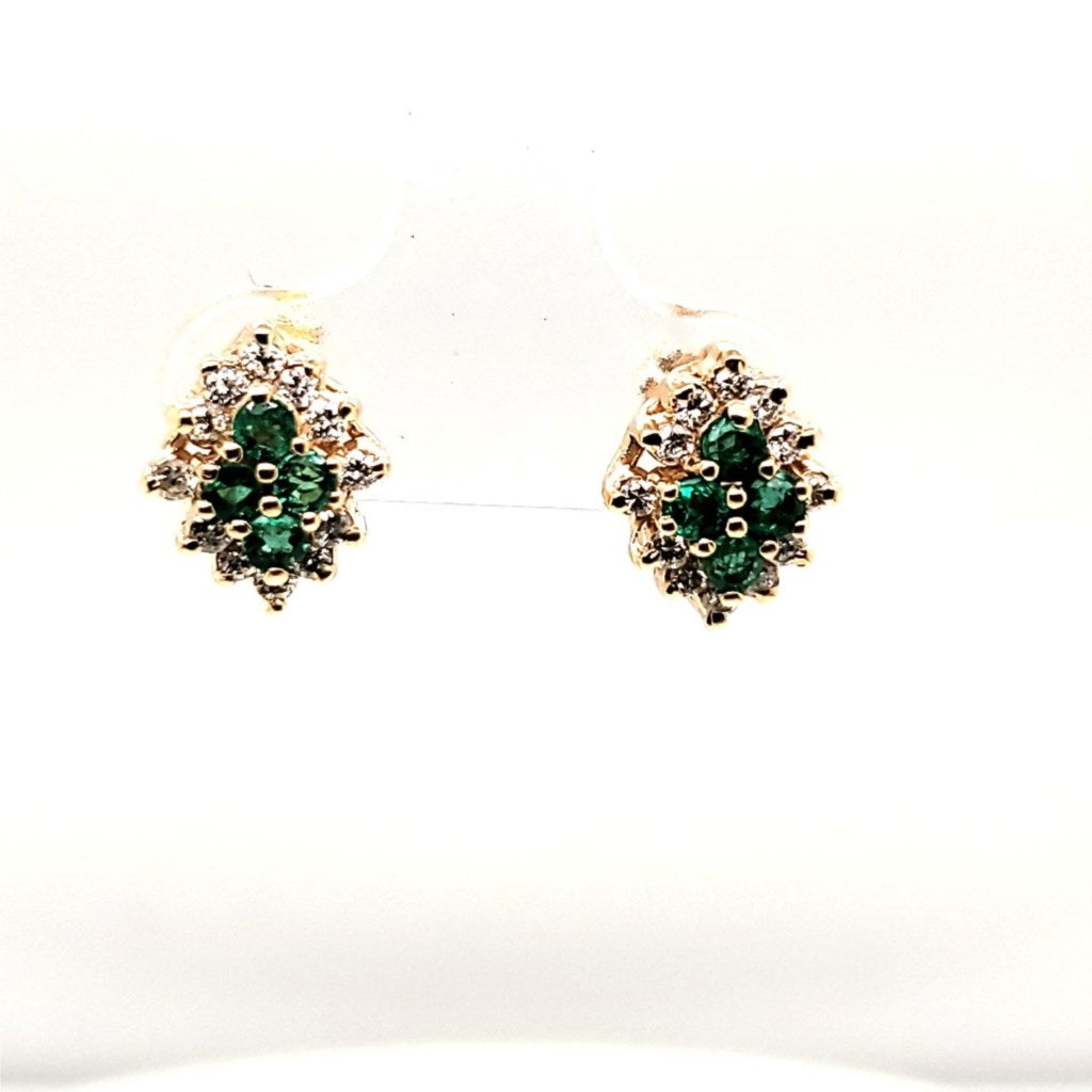 14kt Yellow Gold Emerald and Diamond Earrings