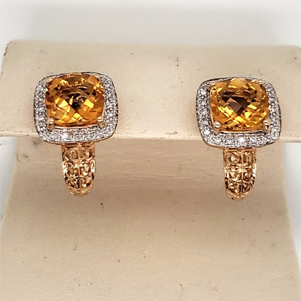 14kt Yellow Gold Citrine and Diamond Earrings