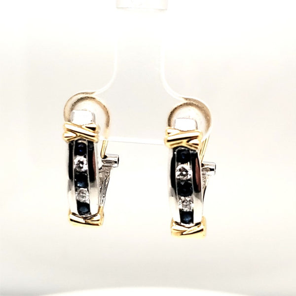 14kt White and Yellow Gold Diamond and Sapphire Earrings