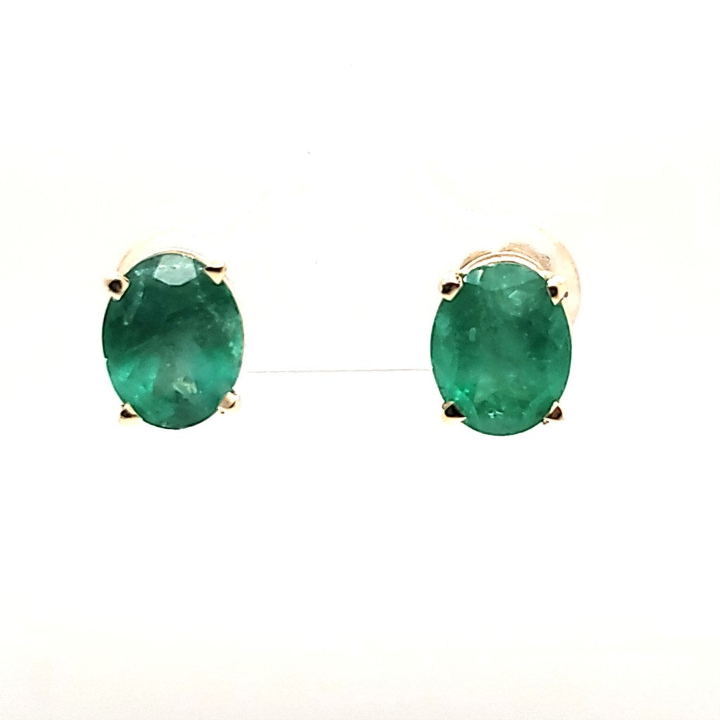 14kt Yellow Gold Oval Emerald Stud Earrings