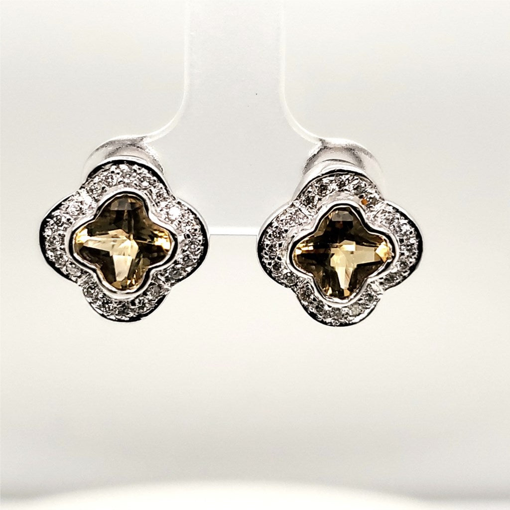 14kt White Gold Citrine and Diamond Earrings