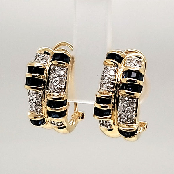 14kt Yellow Gold Sapphire and Diamond Half Hoop Earrings