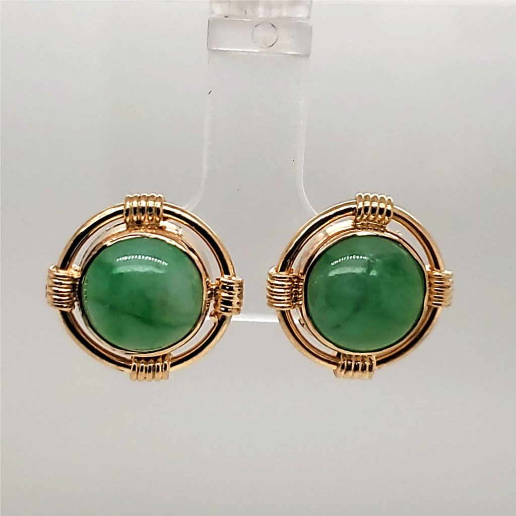 14kt Yellow Gold Jade Earrings