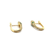 14kt Yellow Gold Emerald And Diamond Huggie Hoop Snake Earrings