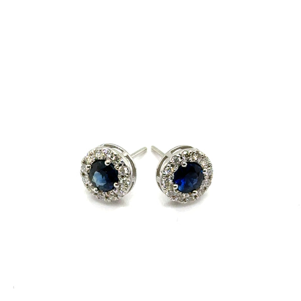 14kt White Gold 0.91Ctw Sapphire And Diamond Halo Stud Earrings