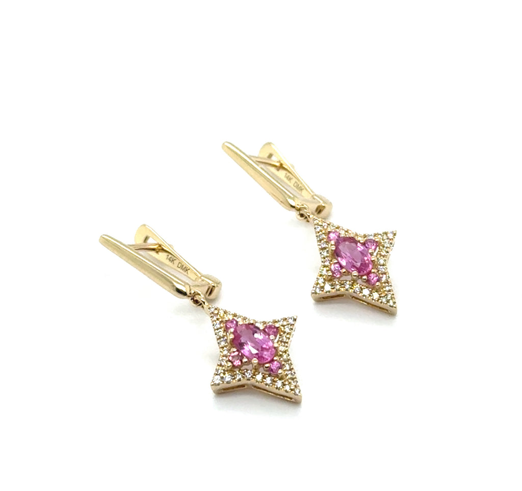 14kt Yellow Gold Pink Sapphire And Diamond Cardinal Earrings