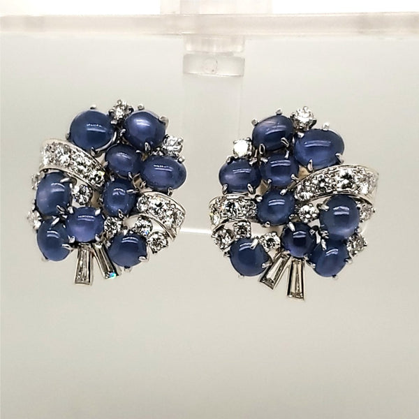 Vintage Platinum Diamond and Sapphire Earrings