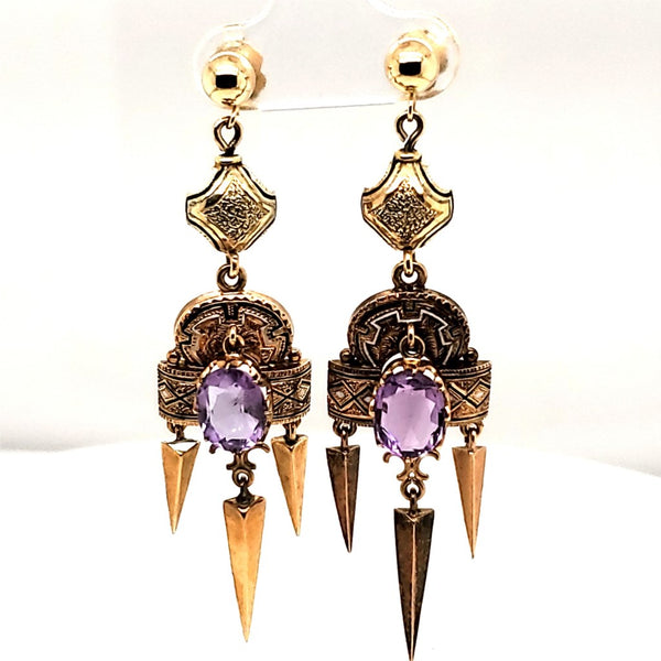 Antique Victorian 14kt Yellow Gold and Amethyst Earrings