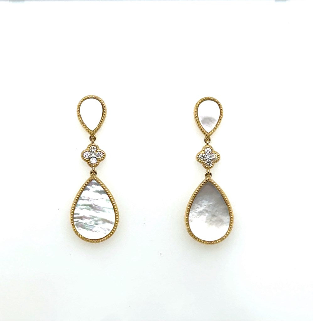 14kt Yellow Gold Mother Of Pearl And Diamond Drop Earrings