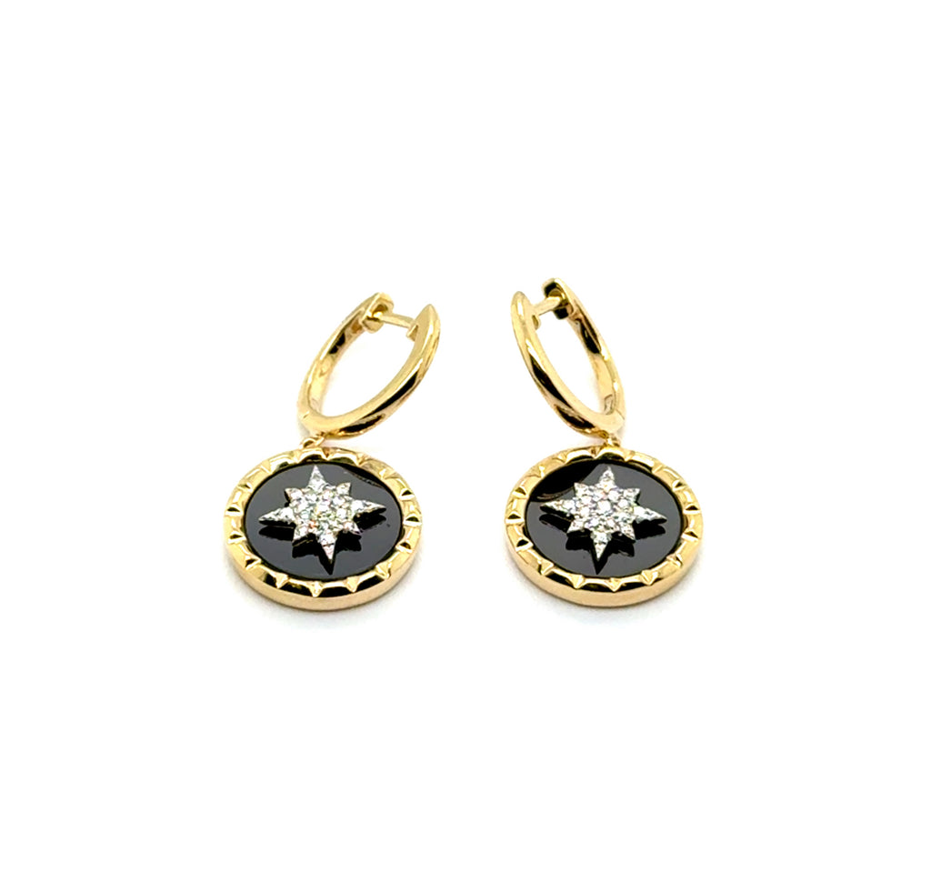 14kt Yellow Gold Diamond And Onyx North Star Drop Earrings