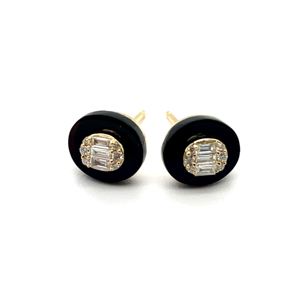 14kt Yellow Gold Black Onyx And Diamond Stud Earrings