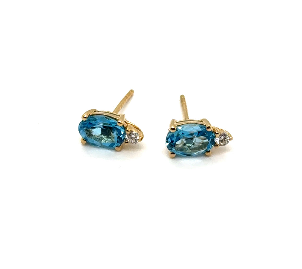 14kt Yellow Gold 1.78Ctw Blue Topaz And Diamond Earrings