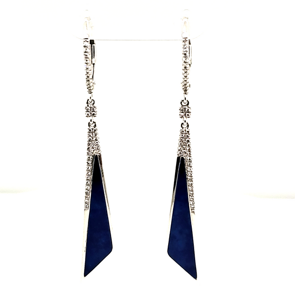 14kt White gold Lapis and Diamond Dangle Earrings