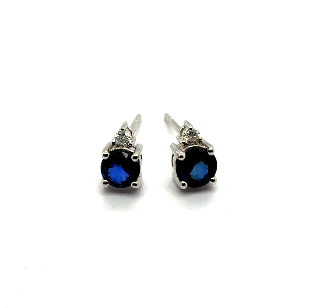 14kt White Gold 1.18Ctw Sapphire And Diamond Stud Earrings