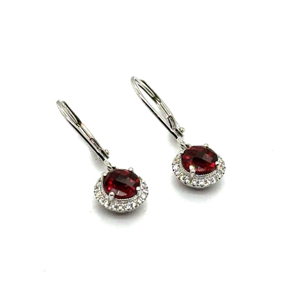 14kt White Gold 1.90Ctw Garnet And Diamond Earrings