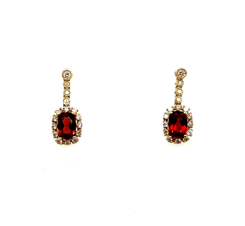 14kt Yellow Gold 1.62Ctw Garnet And Diamond Drop Earrings