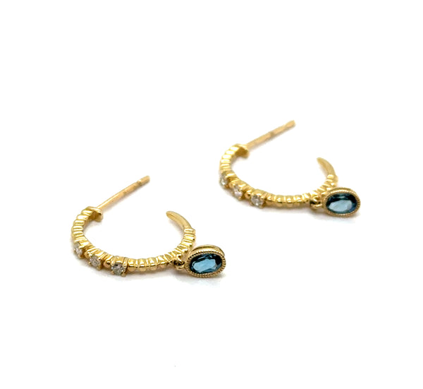 14kt Yellow Gold 0.50Ctw London Blue Topaz And Diamond Hoop Earrings