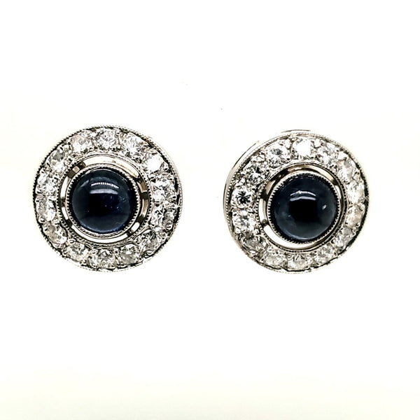 Late Art Deco Platinum Sapphire and Diamond Earrings