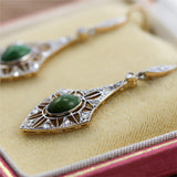 Antique Edwardian Platinum on 18kt Yellow Gold and Diamond and Nephrite Jade Earrings