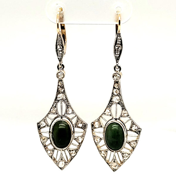 Antique Victorian Platinum on 18kt Yellow Gold and Diamond and Emerald Earrings