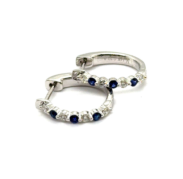 14kt White Gold 0.50Ctw Sapphire And Diamond Hoop Earrings