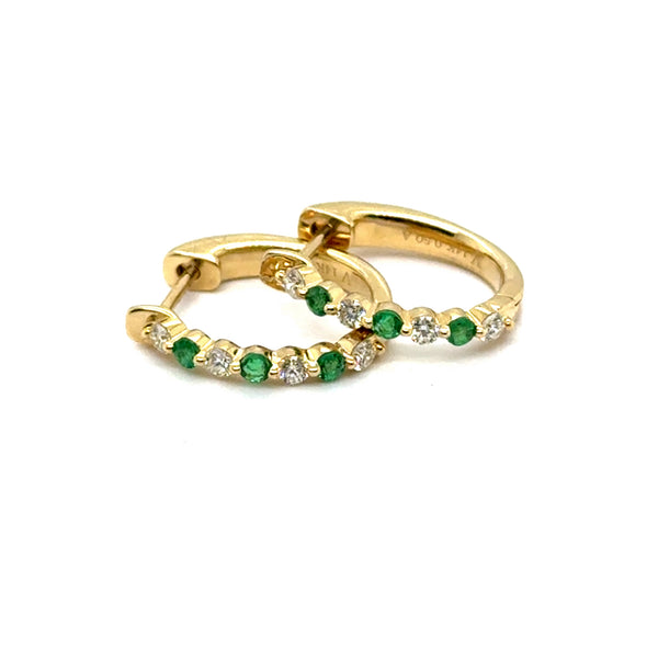 14kt Yellow Gold 0.50Ctw Emerald And Diamond Hoop Earrings