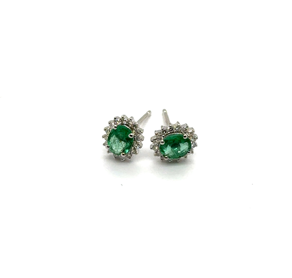 14kt White Gold 0.69Ctw Emerald And Diamond Stud Earrings