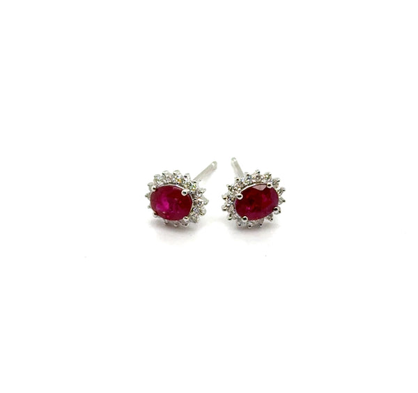 14kt White Gold 0.92Ctw Ruby And Diamond Stud Earrings