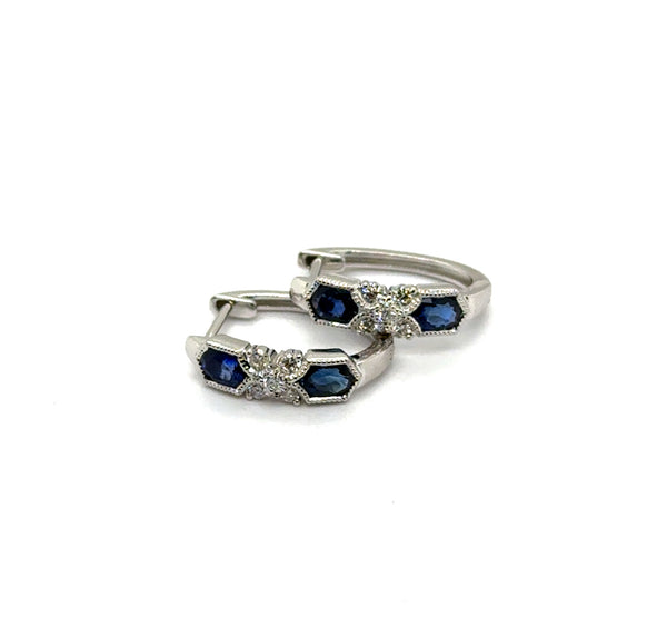 14kt White Gold 0.89Ctw Sapphire And Diamond Hoop Earrings