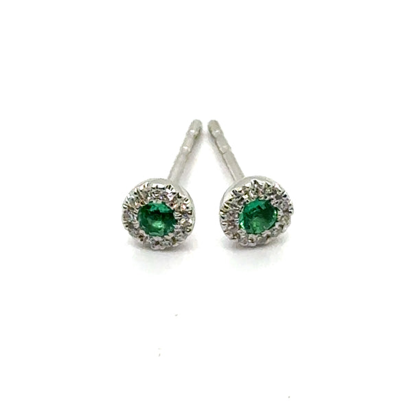 14Kt White Gold 0.17Ctw Emerald And Diamond Stud Earrings